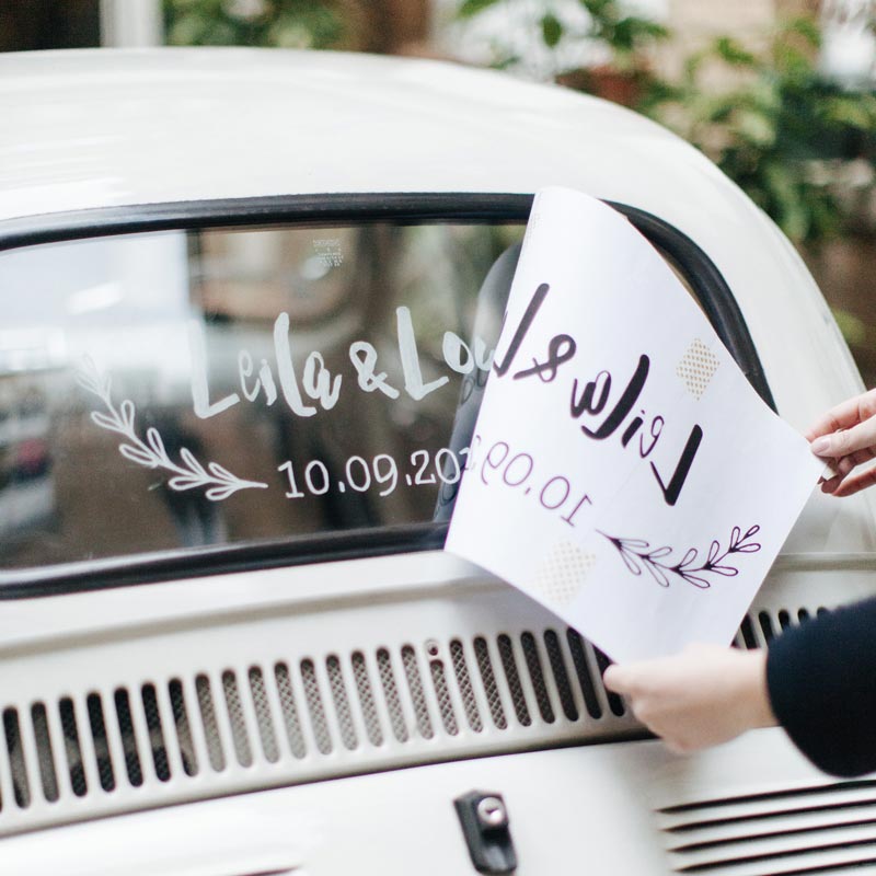 Calligraphie à décalquer pour la voiture des mariés